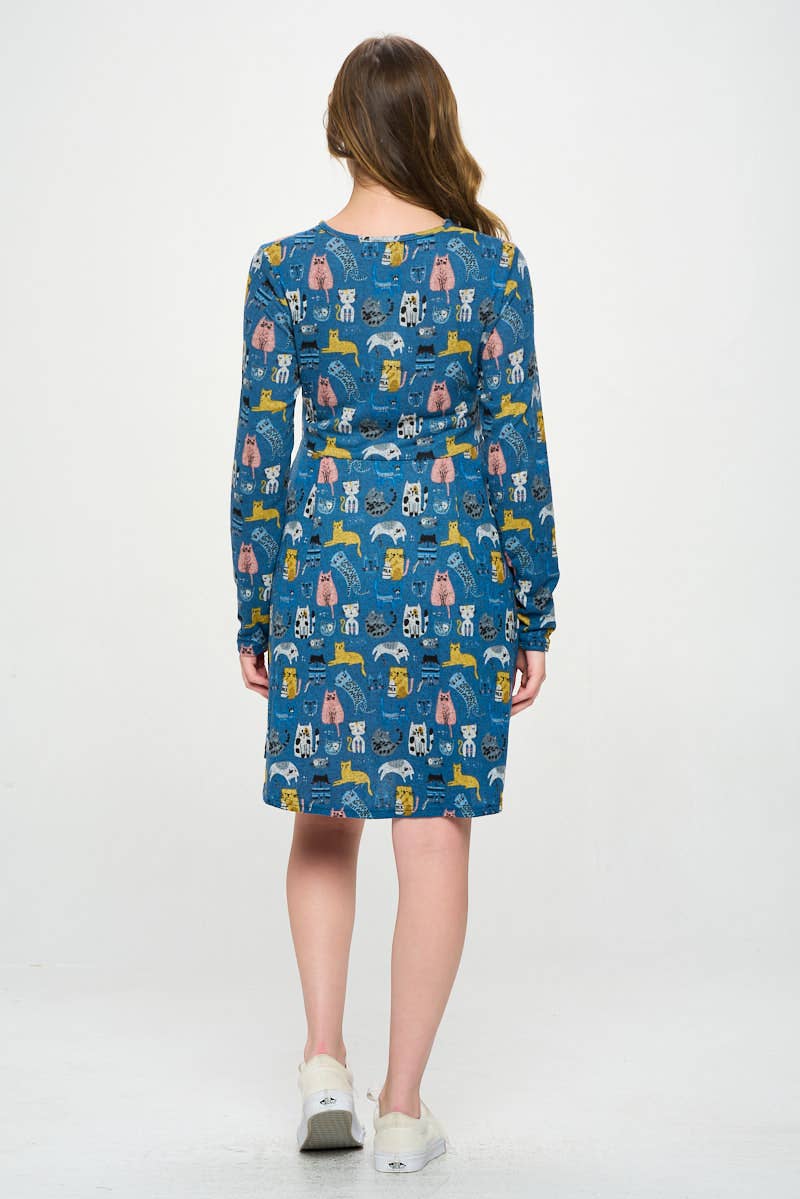 Blue Colorful Cat Dress