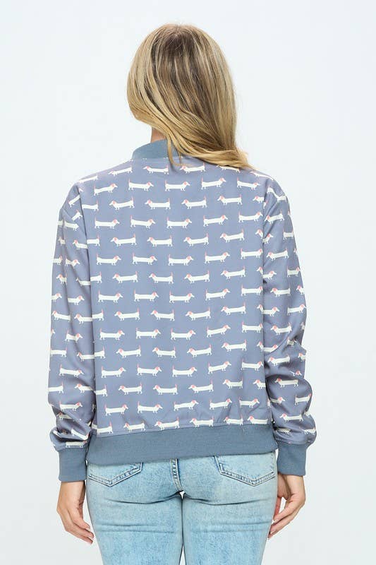 Wiener Dog Print Bomber Jacket