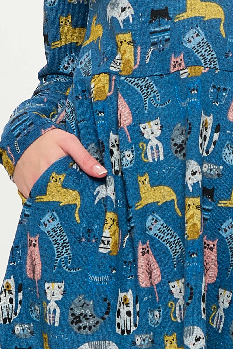 Blue Colorful Cat Dress