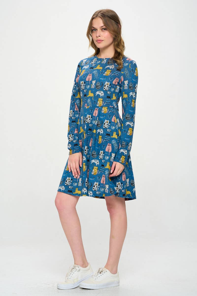 Blue Colorful Cat Dress