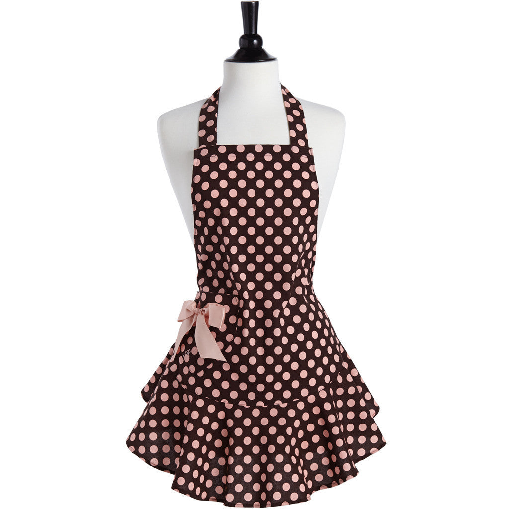 Vintage Inspired Apron Brown/Pink Polka Dot