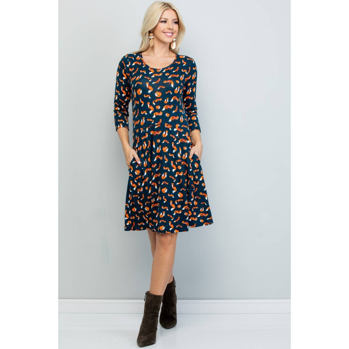 Fox Print Winter Tunic Dress