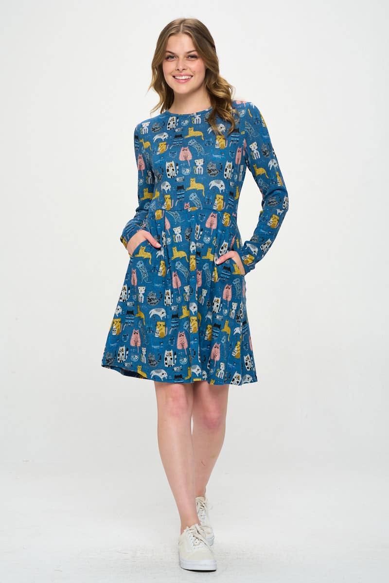 Blue Colorful Cat Dress