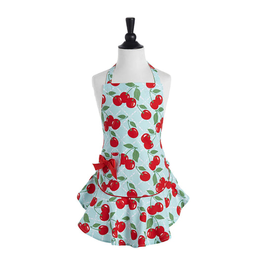 Vintage Inspired Child's Apron Blue Cherries Print