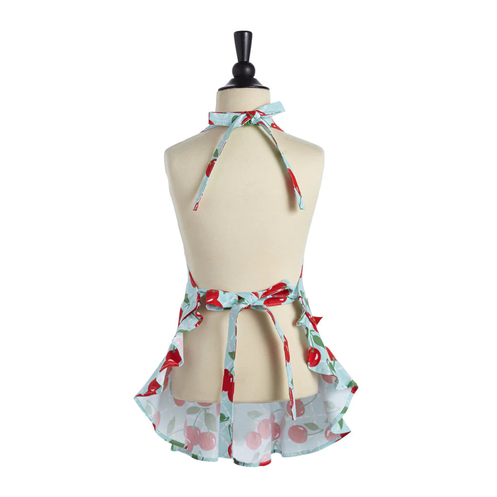 Vintage Inspired Child's Apron Blue Cherries Print
