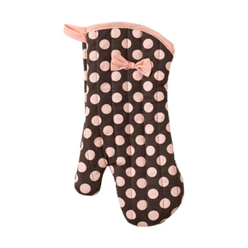 Vintage Inspired Oven Mitt -Brown and Pink Polka Dot